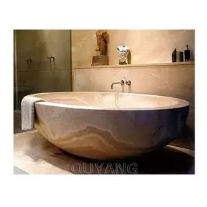 Роскошное украшение для душевой комнаты QUYANG в западном стиле, комнатная ванна из натурального камня ручной работы, текстурированная мрамор