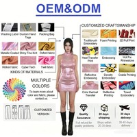 Robe mini moulante sexy sans manches à col montant en maille côtelée découpée, rose métallisé brillant, style Y2K, personnalisable OEM ODM, pour clubwear futuriste et soirée