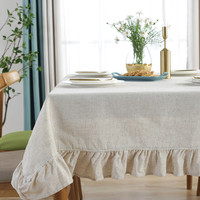 Nappe de table en lin pur, tissu floral avec volants décoratifs, patchwork 100%