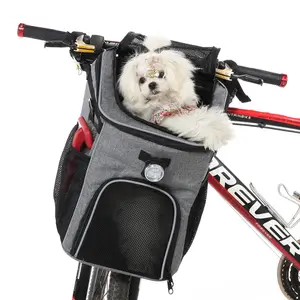卸売ポータブル犬と猫のバックパック屋外ペット自転車バスケット自転車バックパックLEDライト付き