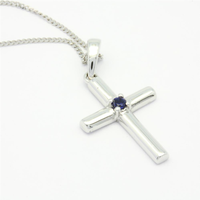 Chaîne de bijoux fantaisie avec pendentif en or blanc 18K 14K 9K et saphir, croix catholique chrétienne, classique pour femme, anniversaire, fiançailles