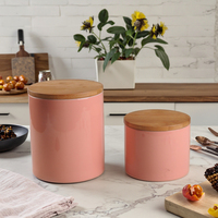 Ensemble de deux pots d'étanchéité en céramique rose Boîte de stockage de céréales de cuisine Boîte de stockage de bonbons Boîte de café et de thé Boîte scellée pour la maison