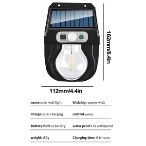 Solar Wall Lamp Motion <b>Sensor</b> Tungsten Wall <b>Light</b> with Remote Control Outdoor Sunlight Solar Power Garden Yard Lighting - Product Image 2