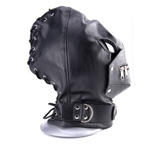 Bdsm <span class=keywords><strong>Fetish</strong></span> Slave Bondage Masker Kap Sm Lederen Bondage Rollenspel Fetisj Capuchon Cover Volwassen Games Hoofddeksels - Product Image 2