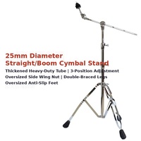 Support de cymbale droit/à bras articulé en métal robuste de 25 mm avec réglage à 3 positions personnalisable