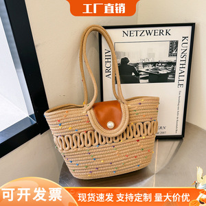 Sac de plage en paille pour les vacances d'été 2026, nouveau style, grande capacité, sac à main tissé, sac à bandoulière, sac fourre-tout - Product Image 5