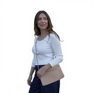 Sac bandoulière pour femme en cuir véritable beige naturel, petit, minimaliste, à bandoulière unique, fermeture éclair, résistant à l'eau, portefeuille pour téléphone - Product Image 1