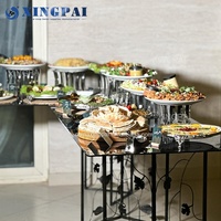 XINGPAI Traiteur Banquet De Luxe En Acier Inoxydable Gâteau Stand Ensemble Gâteau De Mariage Stand Avec Assiettes En Verre