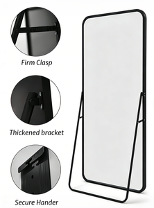 <span class=keywords><strong>Miroir</strong></span> sur pied/mural contemporain <span class=keywords><strong>grand</strong></span> format à coins arrondis, cadre en aluminium, verre ultra clair, noir, or, argent, directement de l'usine - Product Image 4