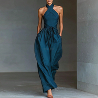 Combinaison Halter Femme Dos Nu Croisé Devant Jambes Larges Ceinture à Nouer Élégante Une Pièce Personnalisable Logo Été