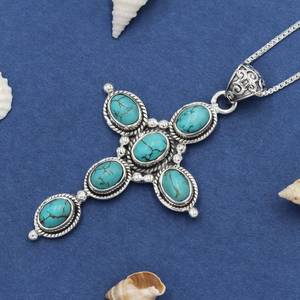 Collier Turquoise Pendentif Croix En Argent Sterling Solide Collier Croix Turquoise Vintage Meilleur Cadeau De Noël - Product Image 2