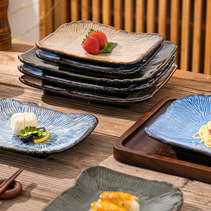 Assiettes à dîner en céramique texturées irrégulières avec glaçure réactive pour sushis, pâtes et <span class=keywords><strong>cuisine</strong></span> asiatique moderne - Product Image 1