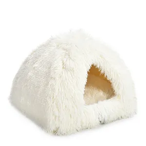 Groothandel Kalmerende Lange Pluche Indoor Driehoek Vorm Warm En Verwijderbare Kussen Huisdier Tent Hond Kat Cave Bed