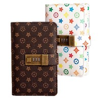 En stock, Vente en gros, Transfrontalier, Carnet de notes 100 pages en similicuir imprimé, style vintage, avec cadran de serrure, à feuilles mobiles et reliure agrafée