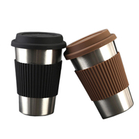 Vente directe d'usine verres lait tasse de voyage café personnalisé tasses en acier inoxydable avec couvercle anneau en silicone anti-brûlure