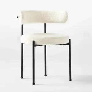 אמצע המאה מודרני גב עקום עיצוב עגול טדי פלנל מרופד כיסא אוכל