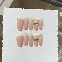 Faux ongles à presser en acrylique, dégradé rose pêche délicat, rose scintillant, effet œil de chat doré, blanc, style armure, vente en gros