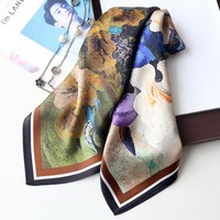 Écharpe carrée en soie véritable Van Gogh, motif iris rétro français, 70 cm, polyvalente, printemps-été, foulard, châle, écharpe de cou pour femme