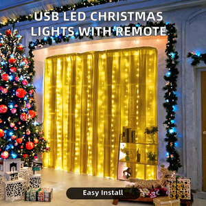 Guirlande lumineuse de Noël extérieure à télécommande USB, lampe LED avec fil de cuivre, rideau en PVC, indice de protection IP65 - Product Image 2