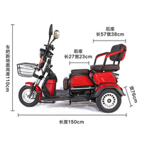 Tricycle électrique à 3 roues de haute qualité, vente directe d'usine chinoise, batterie au plomb-acide 48V500W, tricycle électrique pour adultes à 2 places