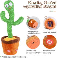 Cactus Dansant Parlant et Chantant, Jouet Musical avec 120 Chansons, Enregistrement Sonore 15s, pour Enfants de 5 à 7 Ans, Unisexe, Chant + Danse + Enregistrement + LED