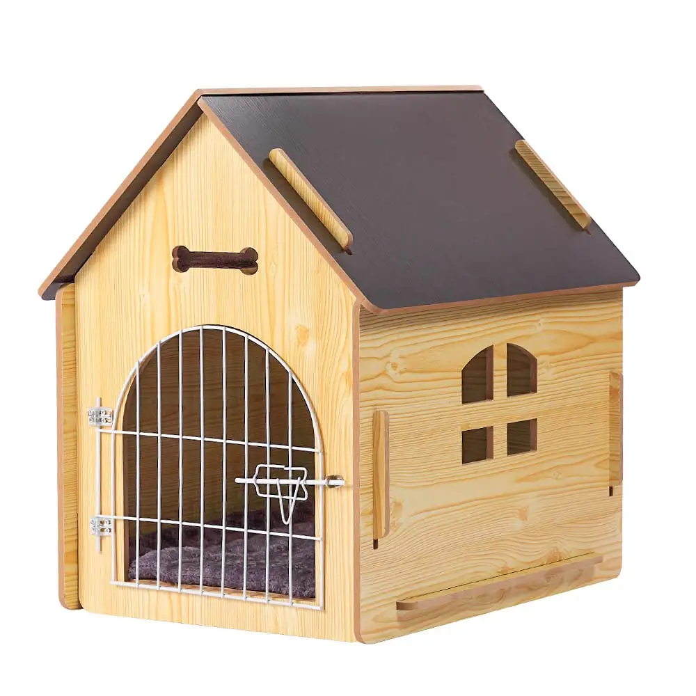 Modern lüks ahşap büyük Pet köpek kedi kafesleri ve evleri köpek kulübesi kapalı ve açık ev Metal kafes kapı ile