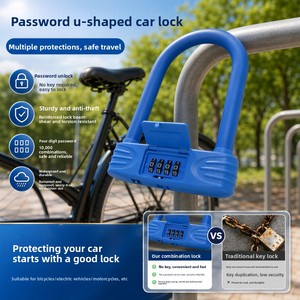 Cadenas en <span class=keywords><strong>U</strong></span> à combinaison à 4 chiffres pour vélo/vélo électrique/<span class=keywords><strong>moto</strong></span>, <span class=keywords><strong>antivol</strong></span> robuste en forme de <span class=keywords><strong>U</strong></span> pour vélo et sécurité des portes vitrées - Product Image 2