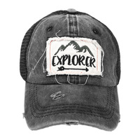 Casquette de baseball trucker personnalisée avec patchs lavés et dos en maille, broderie montagne Explorer, réglable, unisexe, pour l'extérieur, été, vente en gros