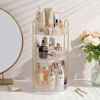 Multi-fungsi 360 ° jelas berputar Makeup kosmetik parfum baki penyimpanan 3 tingkat malas Susan meja pengatur