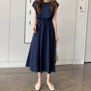 Abito lungo casual senza maniche con coulisse in vita a trapezio da donna, tinta unita, estivo, per vacanze, vestito midi da donna, vestibilità ampia, all'ingrosso - Product Image 3
