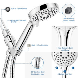Cabezal de Ducha con 3 Funciones: Masaje, Lluvia y Rociado, Redondo, Cromado, Portátil, Fácil Instalación - Product Image 2