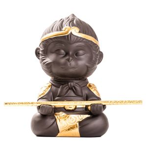 7,3*6*11,8 Cm pequeño mono rey coche decoración sonrisa risa monje pequeña estatua de Buda de cerámica té mascota - Product Image 1