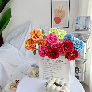 Bouquet de fleurs artificielles en soie Longyuan 3 têtes Austin pour décoration maison et mariage – Rose, Rouge, Bleu, Vert, Rose Rouge, Champagne - Product Image 1