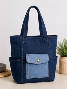 Denim <b>Canvas</b> Tote Bag Women Shoulder Handbag Zipper <b>Shopper</b> with Tassel Polyester Lining for Daily Shopping Travel - Product Image 2