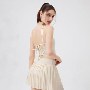 Wholesale Women's Double Strap <b>Tie</b> <b>Back</b> Yoga Tank Top Square Neck Padded Longline Workout Crop Top Ballet Style Activewear - Product Image 1