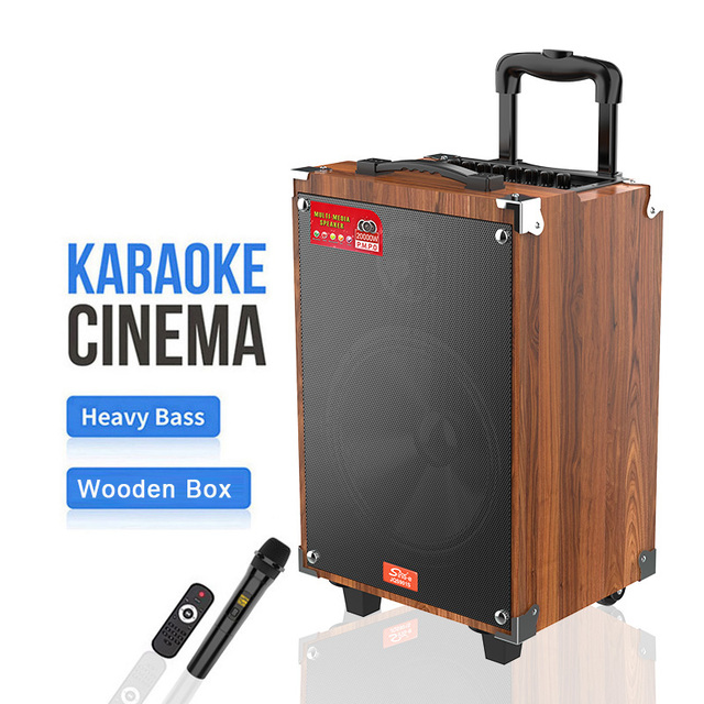 JQS901S 10" Outdoor Wireless Bt Wooden Trolley Karaoke Speaker with Mic HIFI Music Box Portable Party DJ TWS Subwoofer Speaker