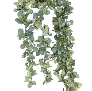 Guirlande de feuilles d'eucalyptus artificielles 2M en plastique tissu décor de fête pour Halloween remise des diplômes mariages Pâques idée cadeau en boîte