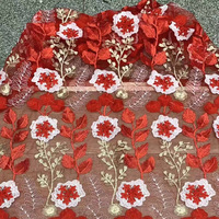 Kain Tulle bordir bunga 100% poliester 3D kain renda jala bordir bunga untuk bahan gaun