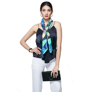 Womens Fashion Design Lightweight Digital Printing Sunscreen Beach 100% Twill Silk Scarf