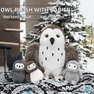 Peluche Hibou de Ferme Karister avec 3 Bébés Hiboux, 18 Pouces, Marron, en Polyester, Décoration de Noël - Product Image 2