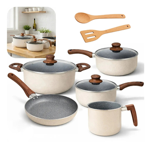 High Quality Pot Pan <b>Silicone</b> Glass Lids Soft Touch Handle Non Stick 10 Piece Aluminium Ceramic Cookware Set - Product Image 1