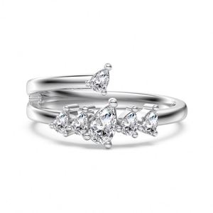 Dylam High Jewelry Unique Rhodium Plated 925 <b>Silver</b> Double Layer 5A Cubic Zirconia Open <b>Adjustable</b> Wedding Promise Bridal <b>Rings</b> - Product Image 1