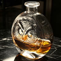 Carafe à whisky de luxe vintage en verre sodocalcique sans plomb de 700 ml en forme de hibou avec bouchon givré, fabriquée à la machine pour usage domestique