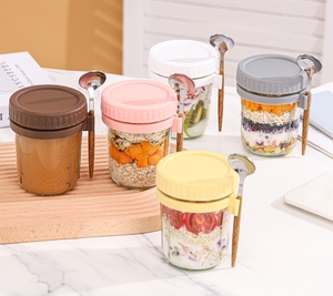 Nuevo juego de tarros de vidrio portátil de 11oz/350ml para Avena durante la noche Contenedor de taza de desayuno clásico con tapas y cucharas para fiestas - Product Image 3