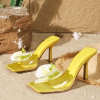 Mules à Talons Hauts et Bout Ouvert pour Femmes, Décorées de Fleurs, Chaussures de Plage à Enfiler, Extérieures et Montantes, pour l'Europe et l'Amérique