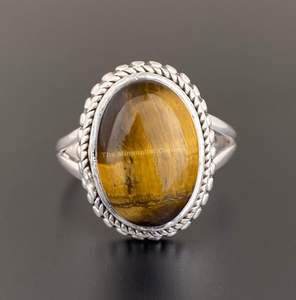 Bague en argent 925 naturel avec œil de tigre ovale serti clos, taille personnalisée, style bohème, pierre précieuse certifiée par un tiers, style classique, mariage - Product Image 6