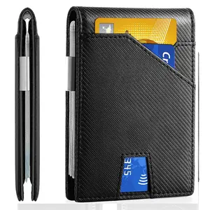2023 New Style Minimalist Slim Bifold Pu Leather Money Clip Wallet With Money Clip For Men