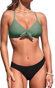 Ensemble de bikini sexy personnalisé pour femme avec nœud papillon sur le devant, bretelles fines et dos nu, maillot de bain uni et imprimé pour la plage - Product Image 2