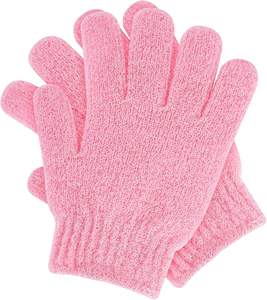 Gants de bain exfoliants en nylon rose à cinq doigts, couleur unie, très demandés, pour éliminer les peaux mortes - Product Image 1