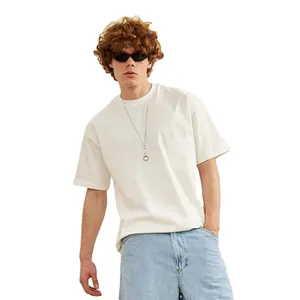 코튼 오버사이즈 티셔츠 반소매 포켓 디자인 트렌디 남성 의류 여름 컬렉션 2023 아이보리
